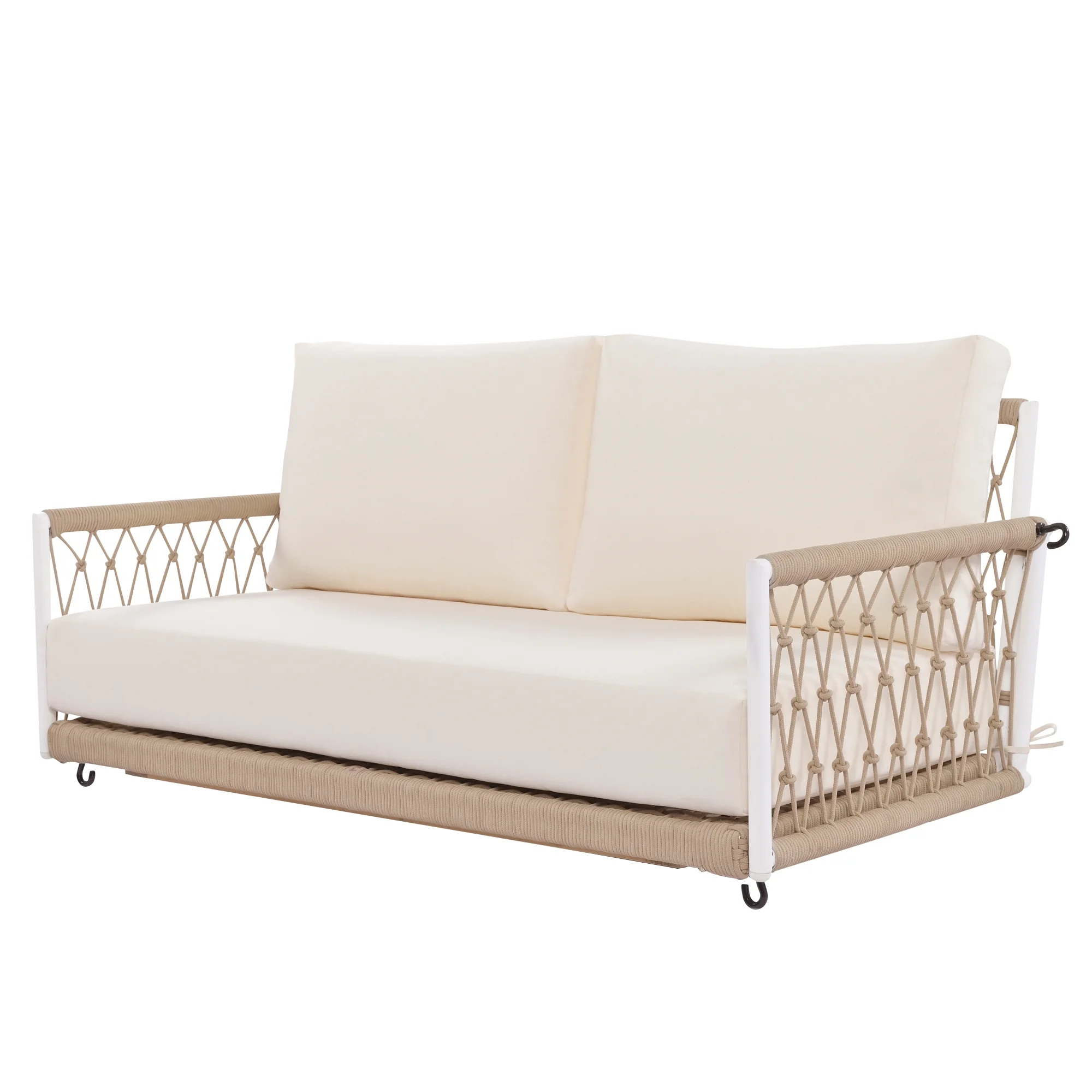 Harper & Bright Designs PE Ratten Porch Swing Chair, 2-Seater Hanging Swing Bench with Chains, All Weather Design Patio Furniture Swing for Backyard Garden Poolside, Grey and White