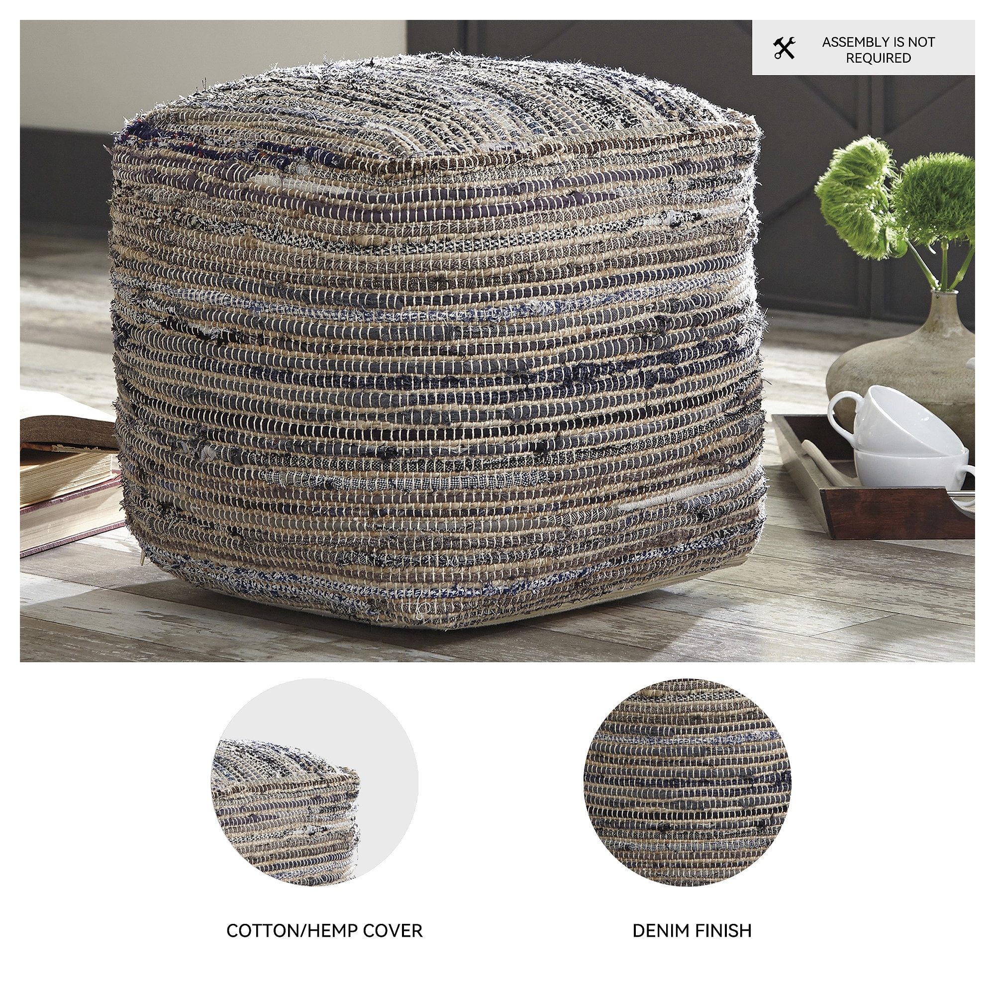 Signature Design by Ashley Contemporary Absalom Pouf  Denim