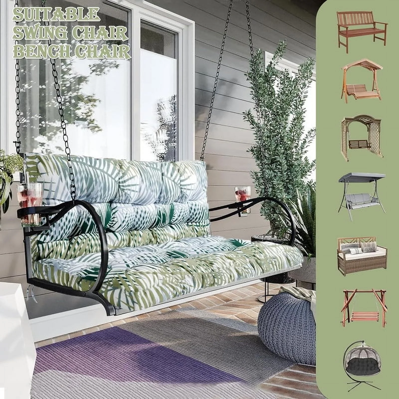 Replacement Cushions for Swing, Waterproof Porch Swing Cushion, 2-3 Seat Outdoor Bench Cushion with Backrest for Patio Furniture Garden Porch Loveseat Glider Pad (Sky Blue 70*40in)