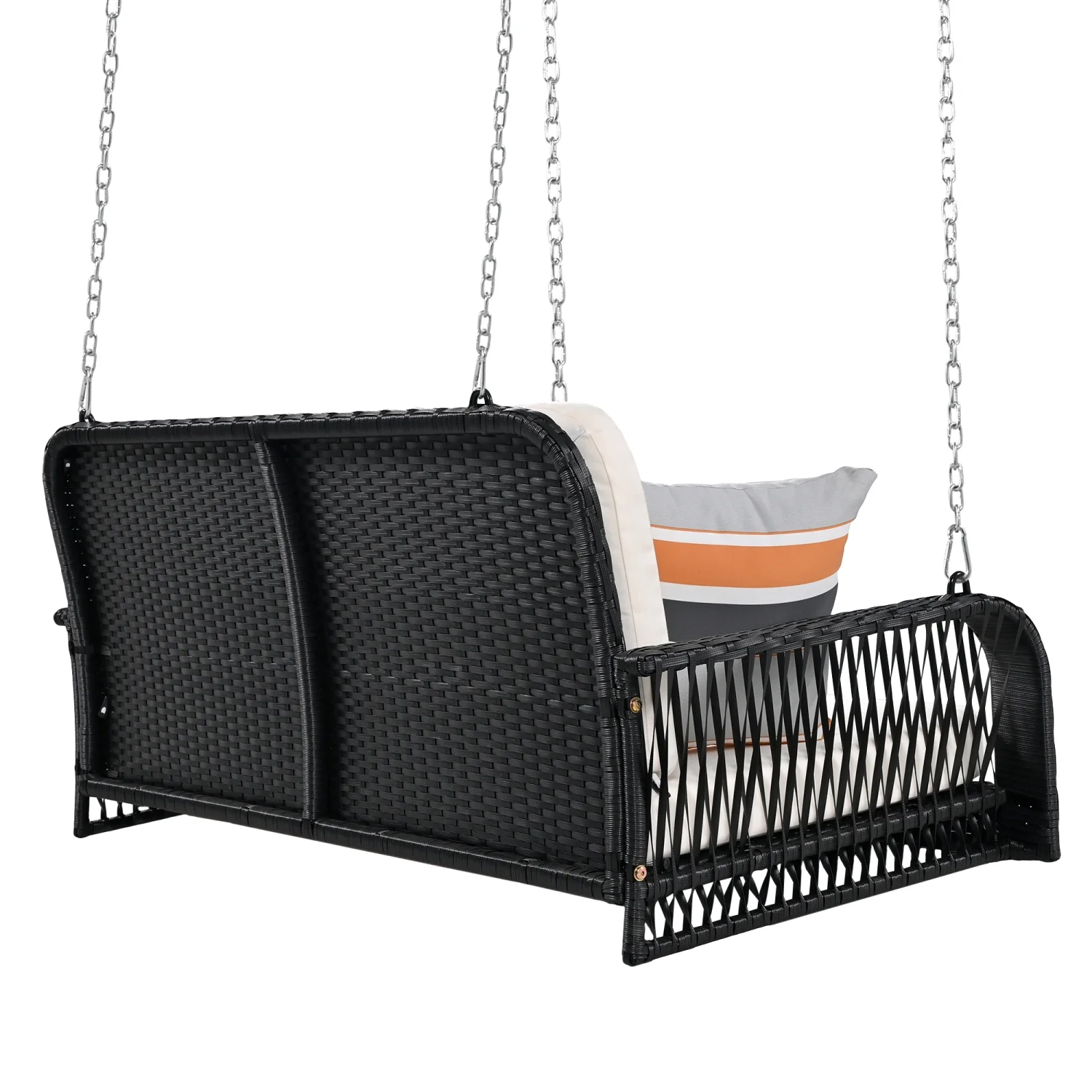 Harper & Bright Designs PE Ratten Porch Swing Chair, 2-Seater Hanging Swing Bench with Chains, All Weather Design Patio Furniture Swing for Backyard Garden Poolside, Grey and White