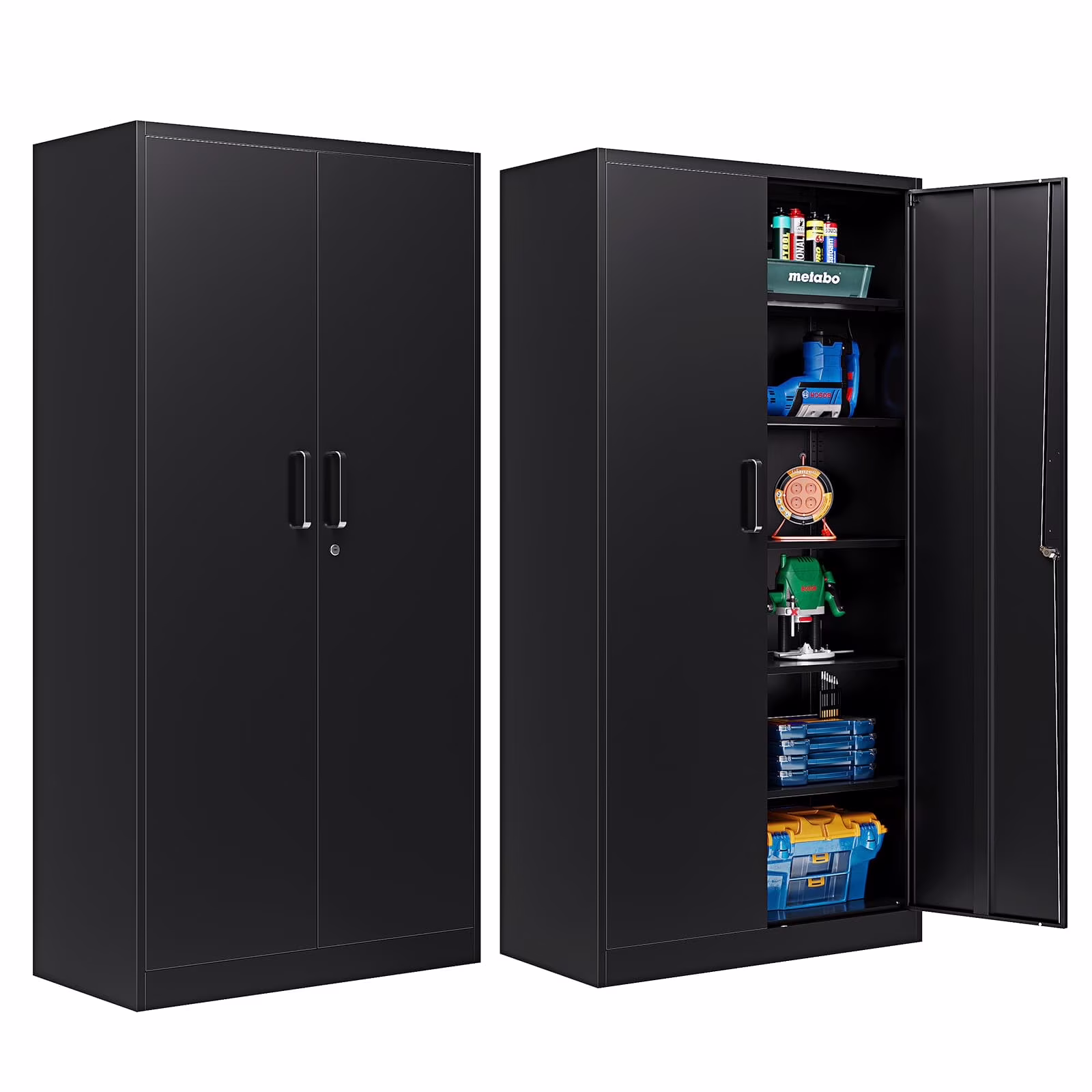 STANI Metal Storage Cabinet, 71- Tall Steel Cabinets with Locking Door and 5 Adjustable Shelves, Steel Classic Storage Cabinet for Home, School, Office, Garage