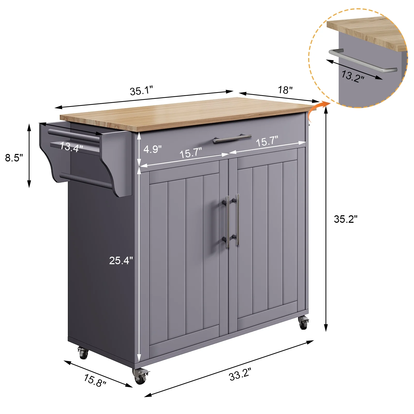 Soscana Kitchen Island Storage,Rolling Kitchen Island with Wheels,Kitchen Cart with Storage Rack & Drawer,Solid Wood Countertop,Kitchen Kitchenware Storage Rack Operation Console,White