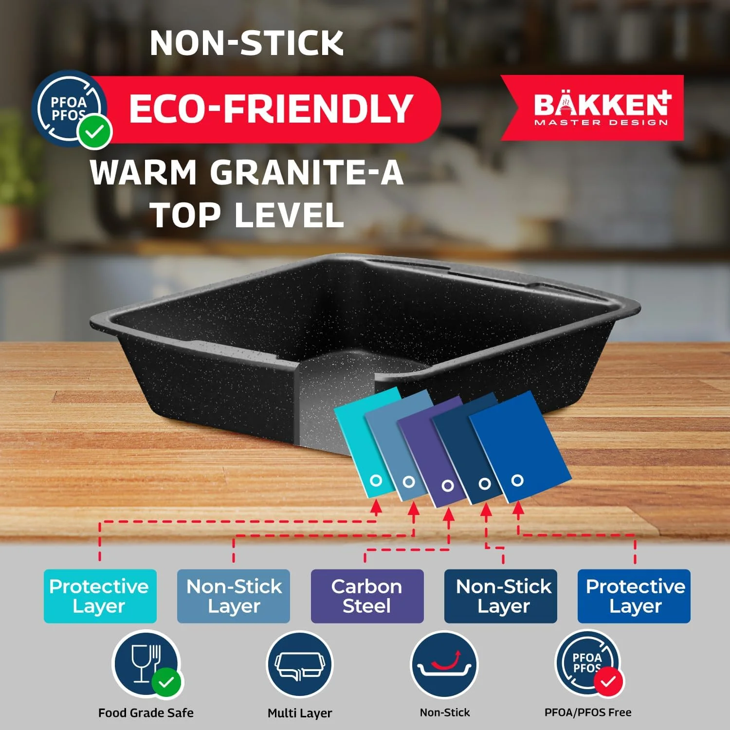 Bakken Master 38 Piece Granite Cookware and Bakeware Set -C Nonstick Granite Coating, Pots and Pans with Detachable Handles and Tempered Glass Lids, 6-piece Bakeware set, 12-piece Mixing Bowls,Brown