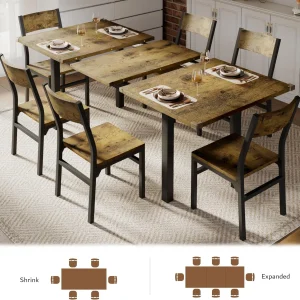 iPormis 63" Extendable Dining Table for 4-8, Square Wooden Dining Room Table with Metal Base, Modern Extendable Table for Small Kitchens, Dining Office Areas, Black