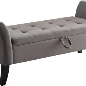 Furniliving Modern Storage Ottoman Bench, Sherpa Ottoman End of Bed Bench with Solid Wood Legs Upholstered Ottoman Benches with Storage Indoor Bench for Living Room with Rolled Arm, Entryway, White