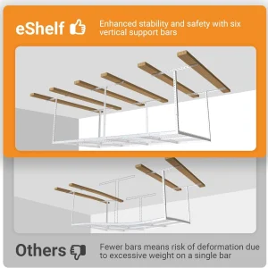 2ftx8ft Overhead Garage Storage Rack, Heavy-Duty Metal Garage Ceiling Storage Rack, 22''-40" Adjustable Ceiling Drop-Down, 400 lb. Loading Weight Capacity, White