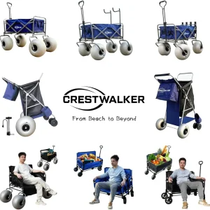 Beach cart with 13-inch balloon wheels, chair brackets and pump included