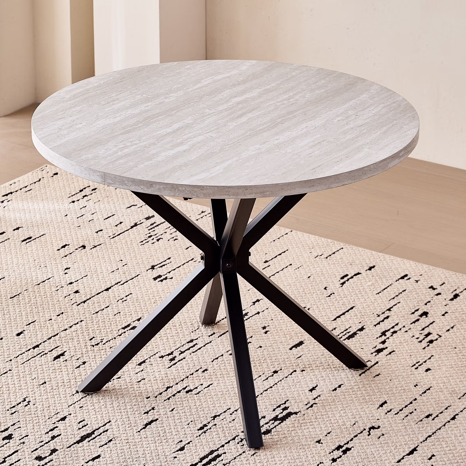 39- Round Dining Table, Modern Small Kitchen Table for 4 with X-Shaped Metal Legs and 1.2" Thickness Tabletop for Kitchen Dining Room, Coffee Table, Oak