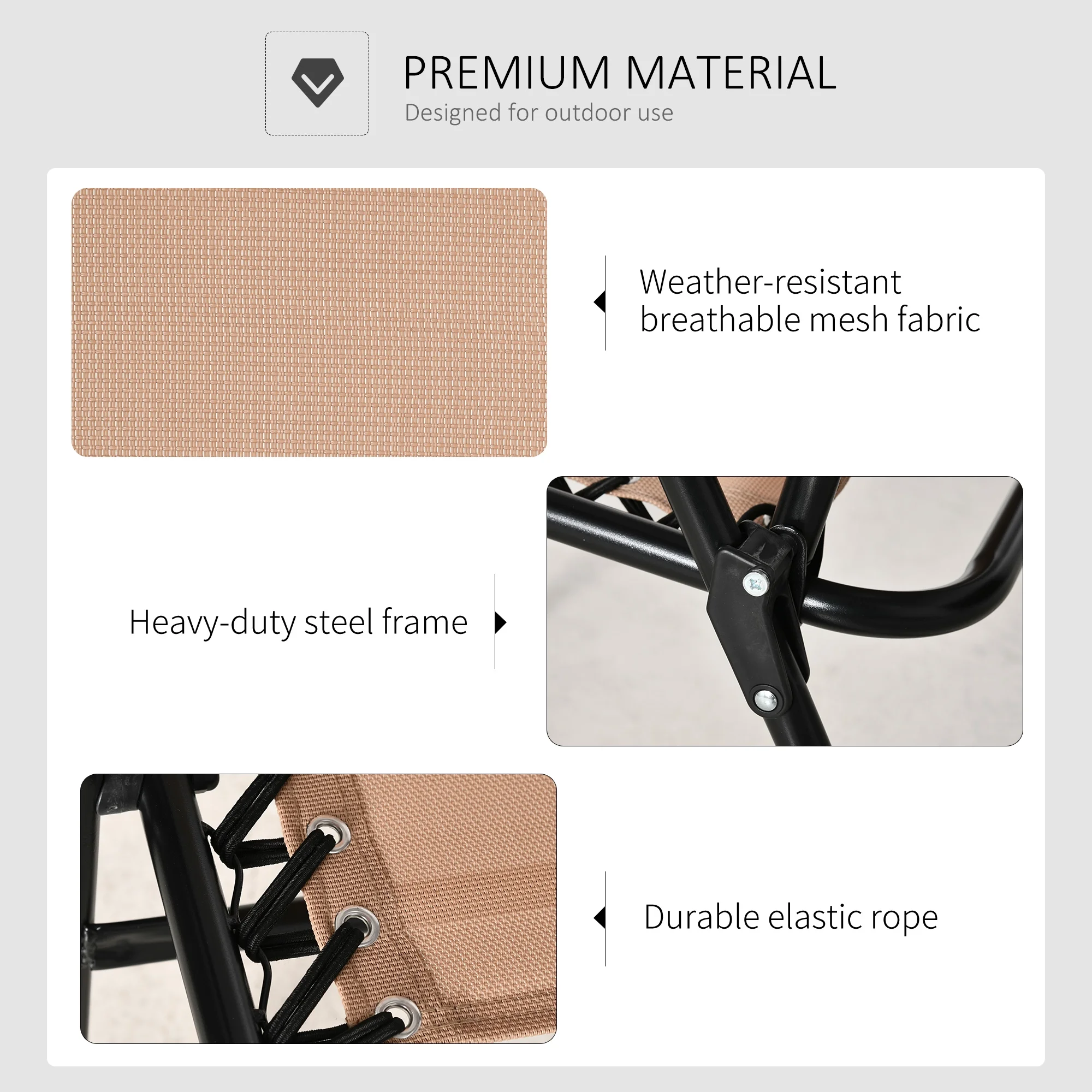 Outdoor Patio Folding Chair Portable Chair for Camping Lawn with Armrest Grey/Beige