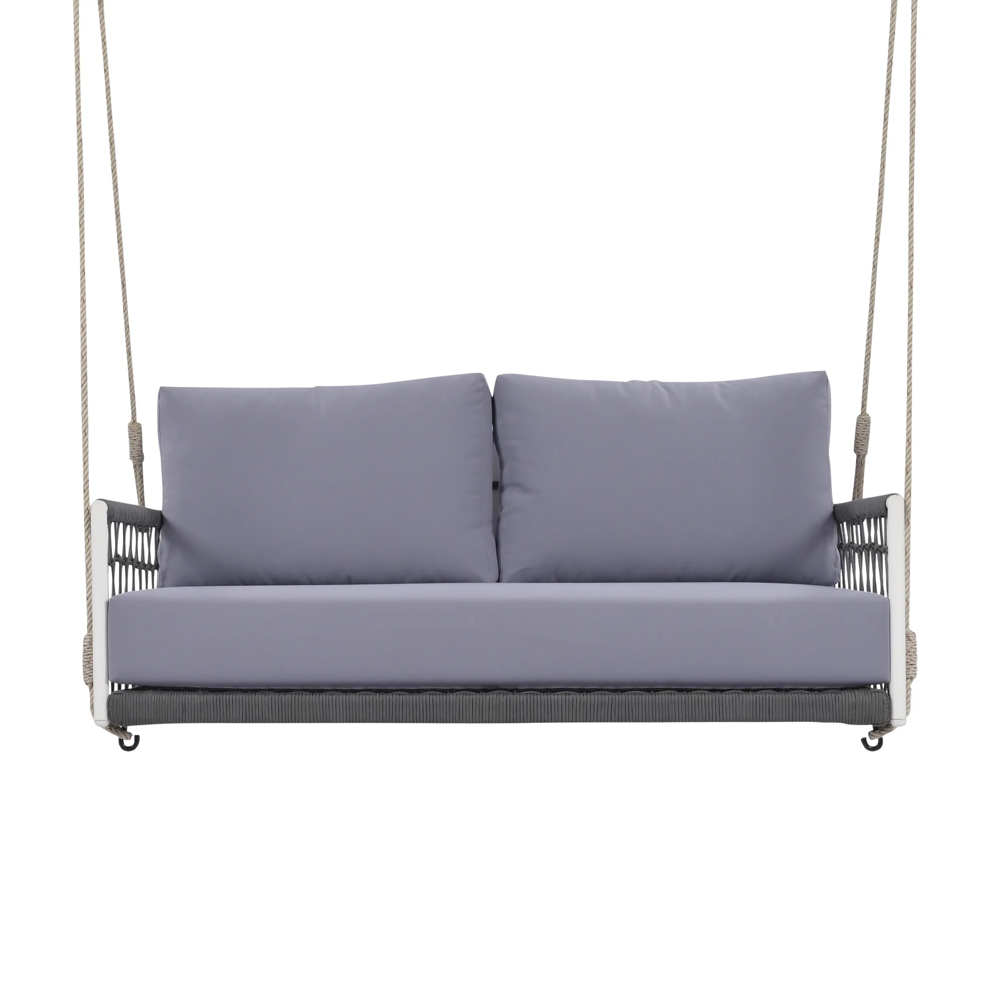 Harper & Bright Designs PE Ratten Porch Swing Chair, 2-Seater Hanging Swing Bench with Chains, All Weather Design Patio Furniture Swing for Backyard Garden Poolside, Grey and White