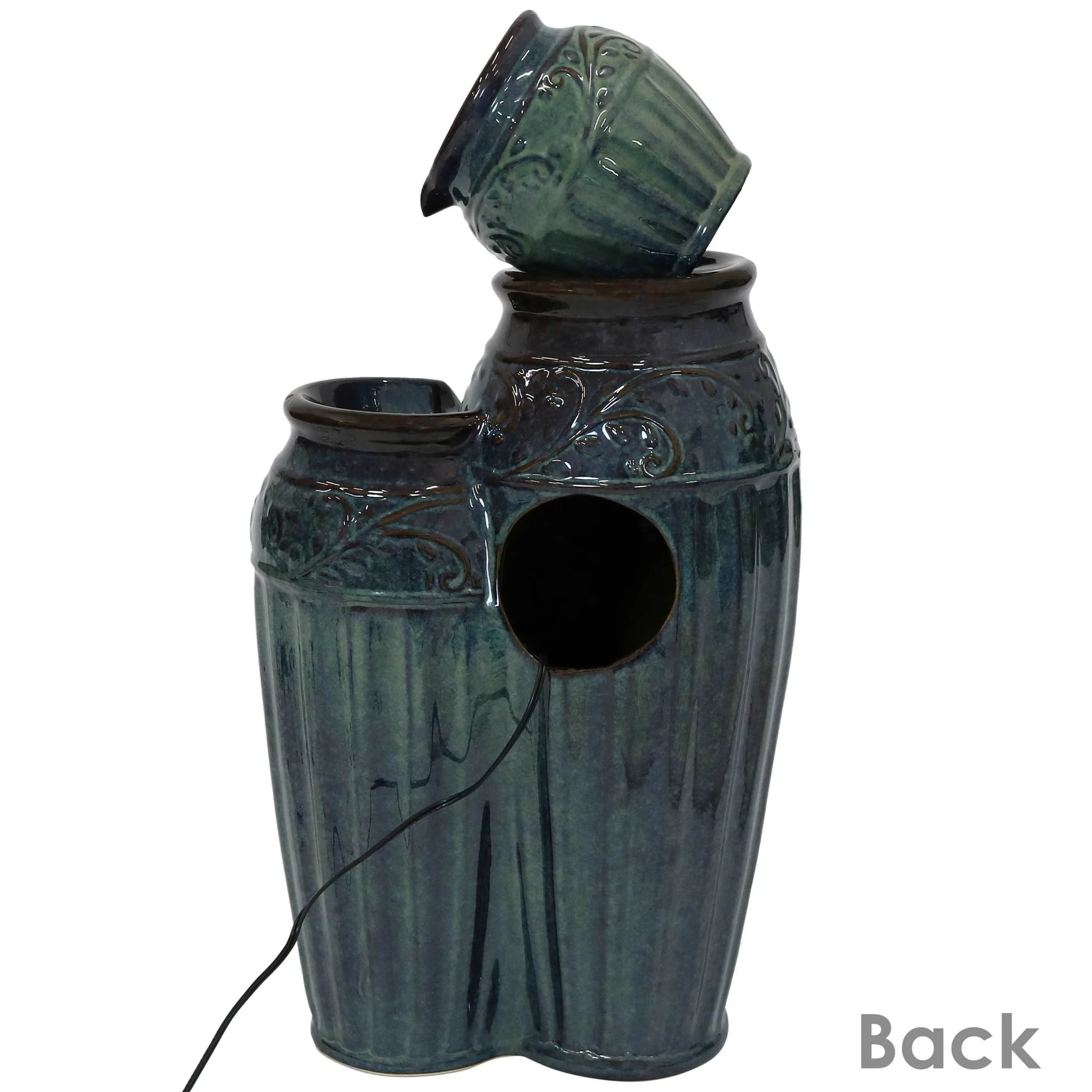 Sunnydaze Tour de Vase Ceramic Outdoor Water Fountain with Light