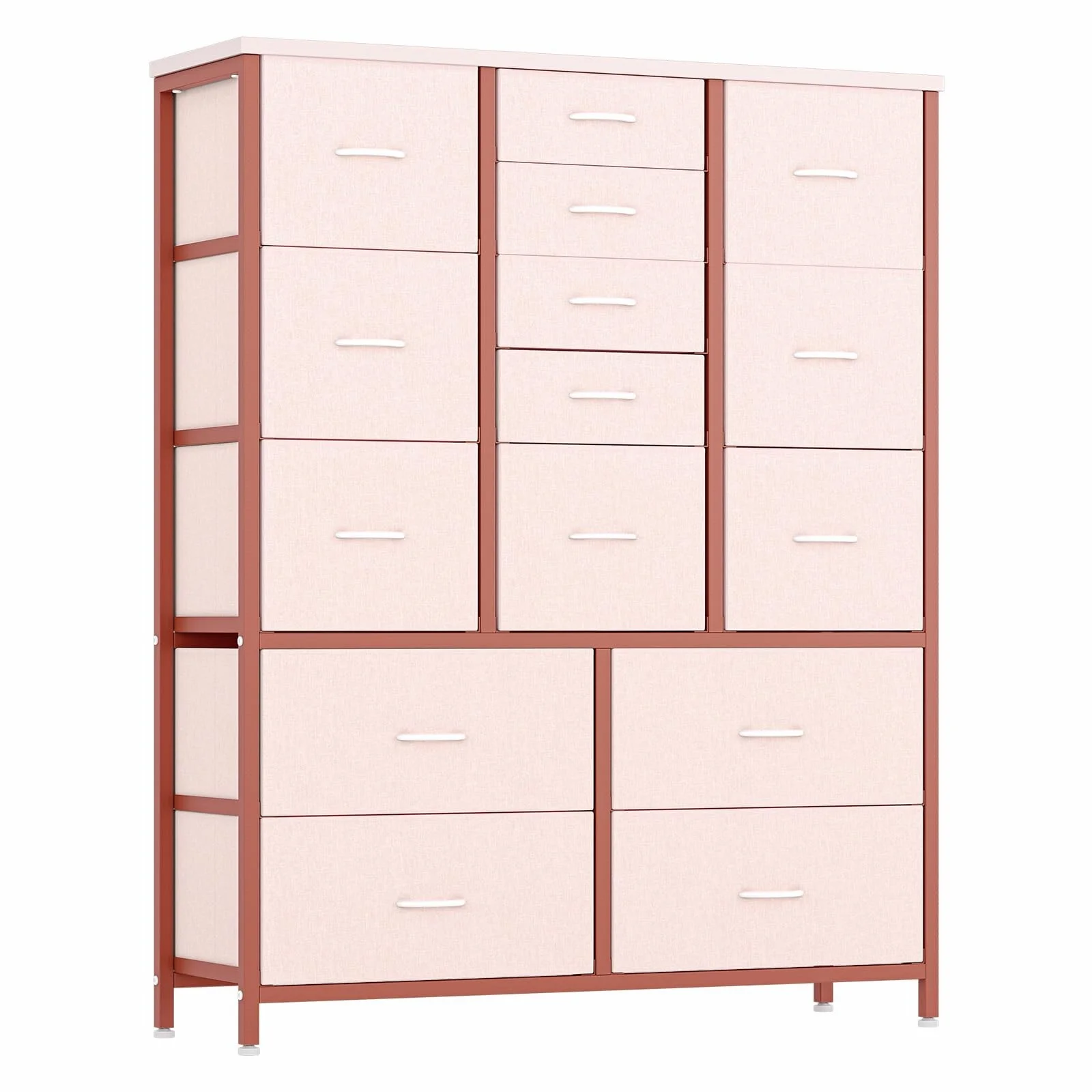 Garvee 15 Drawers Dresser for Bedroom Tall Chest of Drawers, Metal Frame & Wood Top Storage Organizer Cabinet with Fabric Drawers for Living Room, Entryway, Hallway, Closet, White