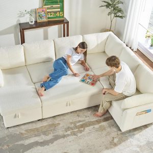 VanAcc Sofa Bed, Sleeper Sofa with Storage Chaise 2 in 1 Pull Out Couch Living Room