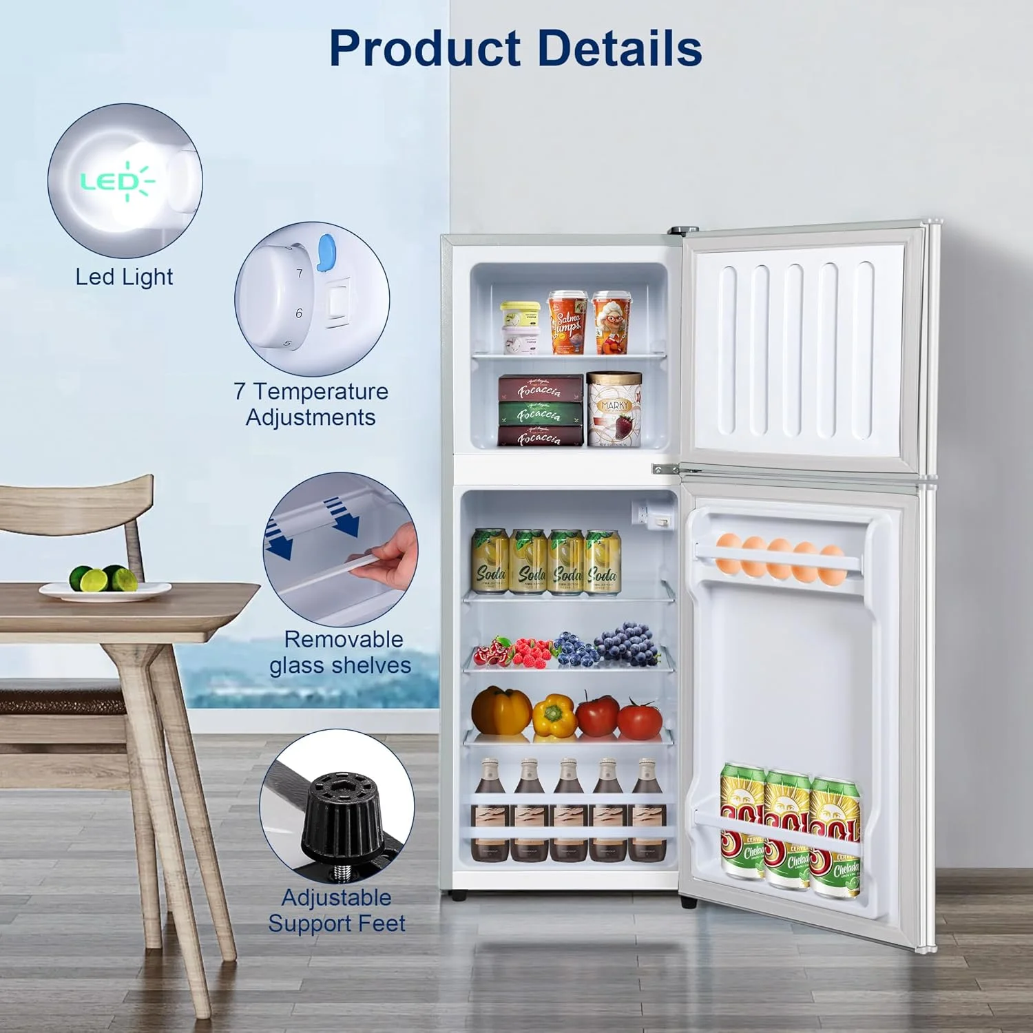 GGTB 4.8 Cu. Ft. Apartment Refrigerator with Freezer, Dorm Fridge with Adjustable Thermostat & Shelves, Mini Refrigerator Freezer for RV, Kitchen, Office, College, Black