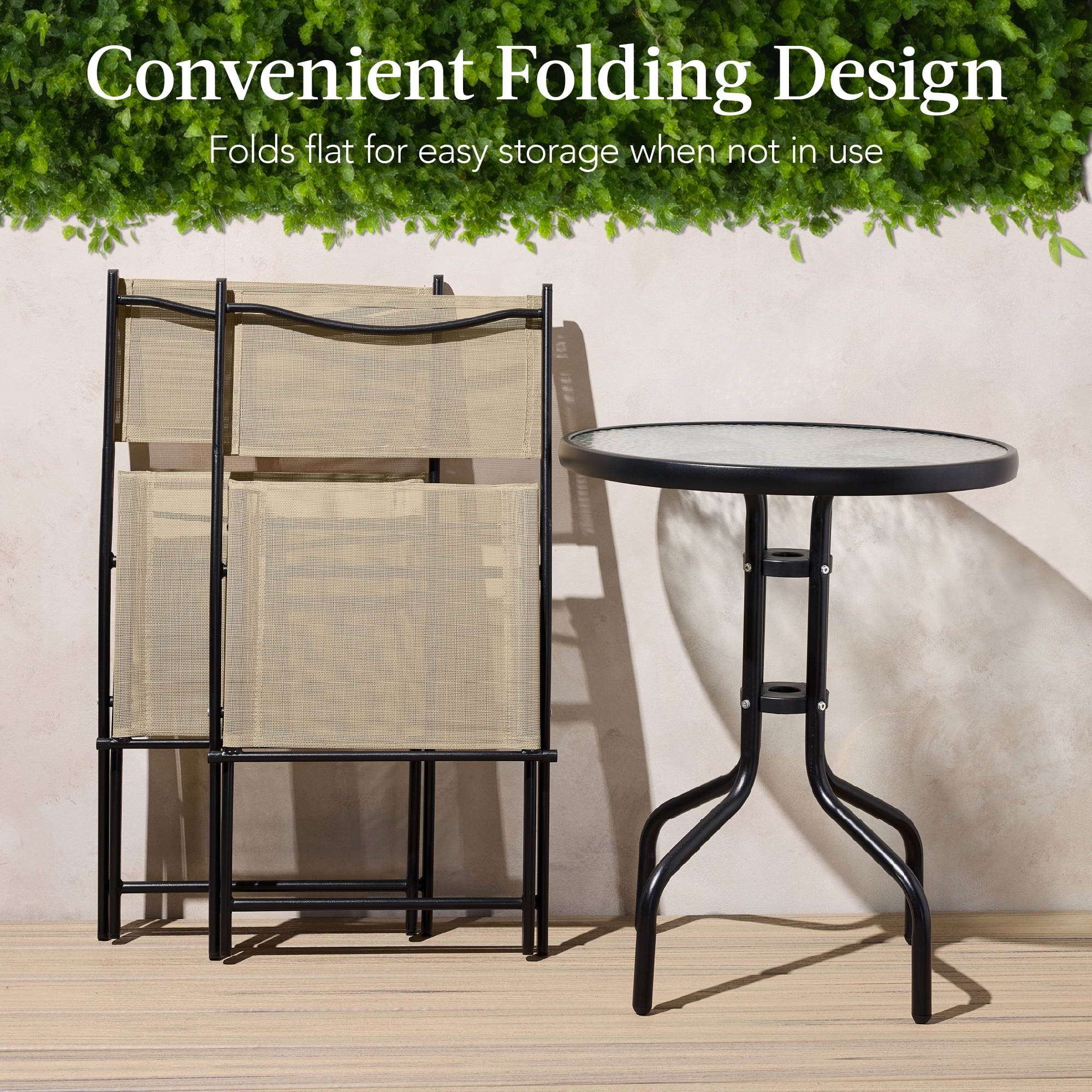 Best Choice Products 3-Piece Patio Bistro Dining Furniture Set w/ Glass Tabletop, Folding Chairs - Gray