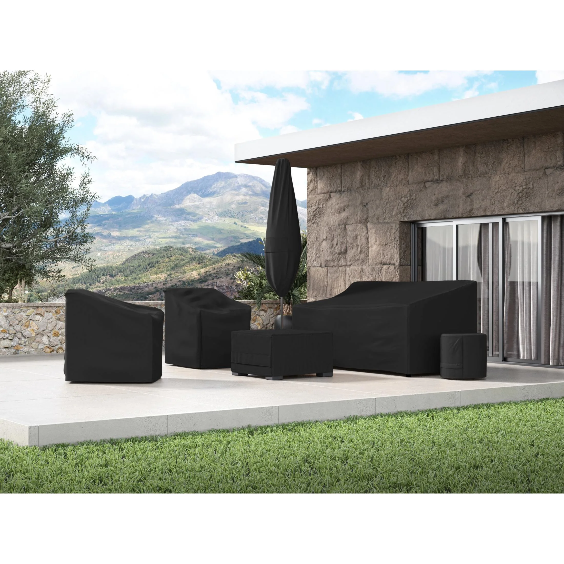 Covermates Outdoor Patio Sofa Cover - Heavy-Duty Polyester, Weather Resistant, Drawcord Hem, Seating and Chair Covers, 82W x 40D x 40H, Ripstop Tan