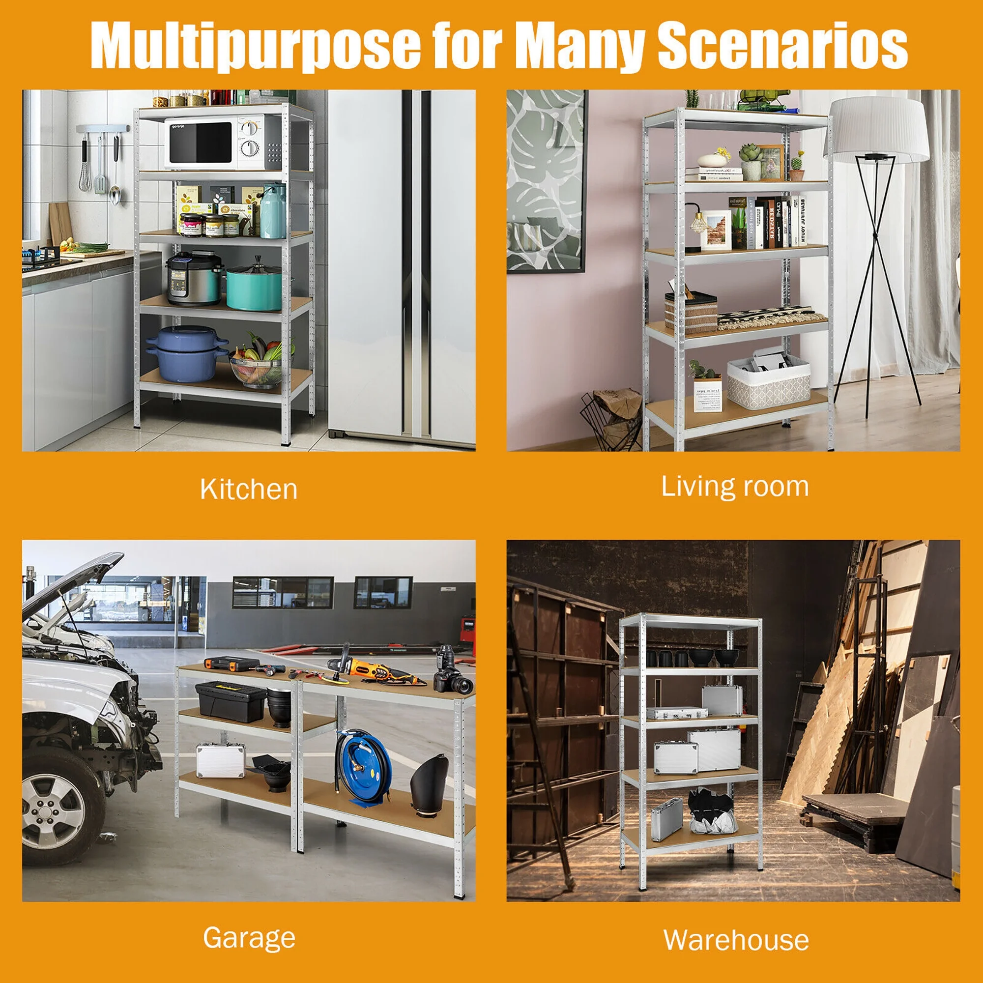 Costway 72'' Heavy Duty Steel 5 Level Garage Shelf Storage Adjustable Shelves Silver