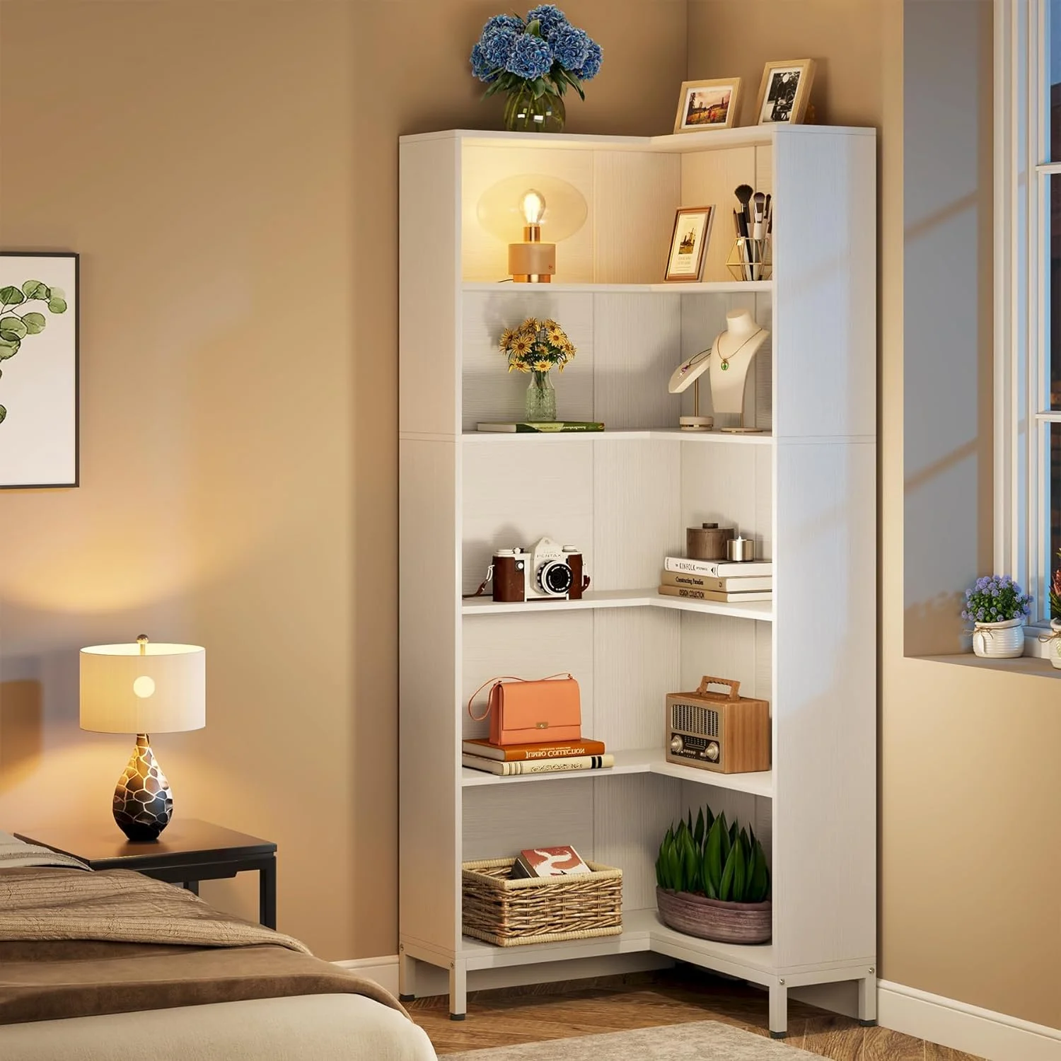 Tribesigns 71" L-Shaped Bookcase, 6-Tier Corner Bookshelf, Industrial Storage Display Rack, Grey