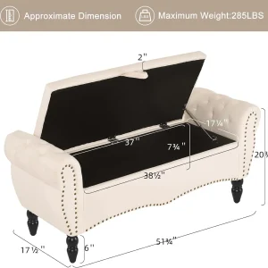 Furniliving Modern Storage Ottoman Bench, Sherpa Ottoman End of Bed Bench with Solid Wood Legs Upholstered Ottoman Benches with Storage Indoor Bench for Living Room with Rolled Arm, Entryway, White