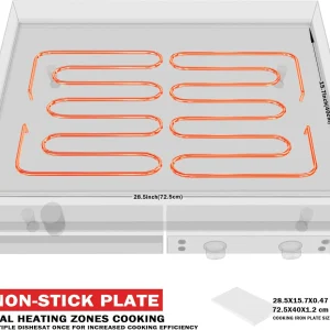 14 Inch Electric Griddle, Non-Stick Flat Top Grill Commercial Electric Countertop Griddles Stainless Steel Adjustable Temperature Control 90F-575F for Home or Restaurant Use