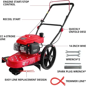 Gas Walk Behind String Trimmer 22-Inch with High Wheels (DB6222)