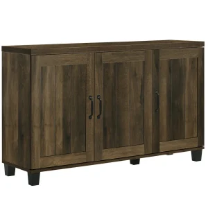 Qumbnk Wood Shoes Storage Cabinet with Handle, 3 Door Accent Cabinet for Living Room, Bedroom, Dark Brown