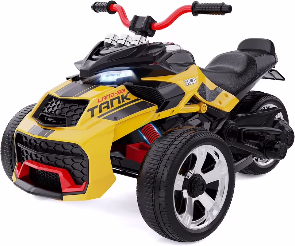 RCB 12V Electric Ride-On,Dual Motors,Music,Up to 5 mph,3 Wheel ATV Style for Kids Ages 3+,Black