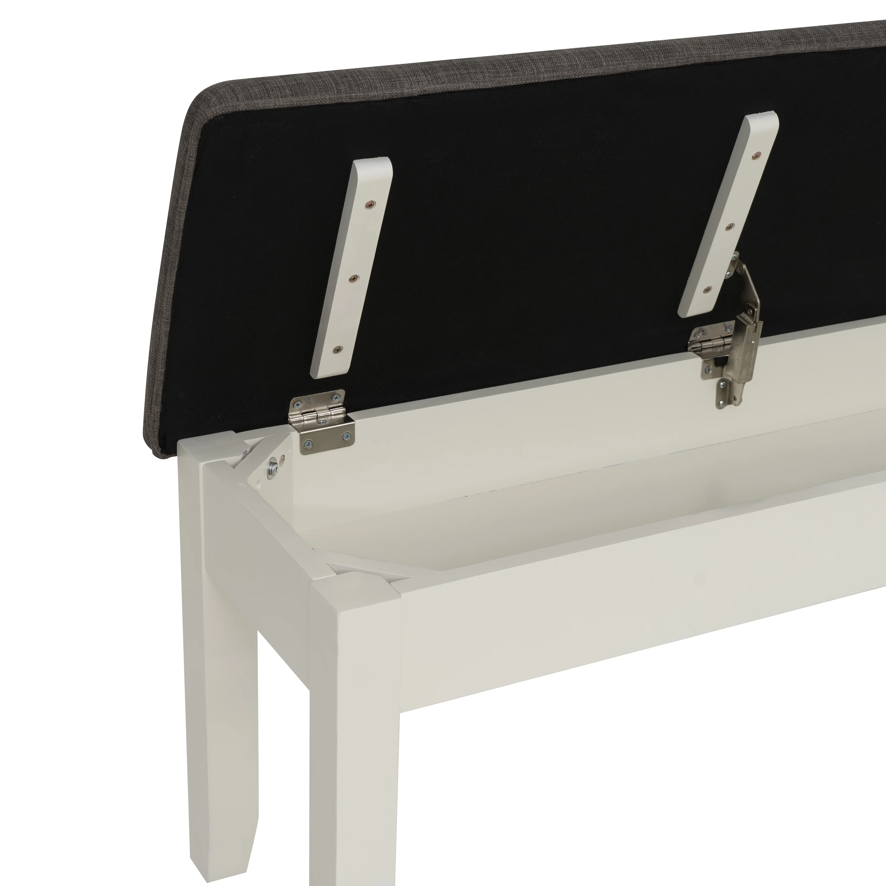 Kesten Farmhouse Dining Bench with Storage, Vanilla White Base with Rustic Taupe Fabric