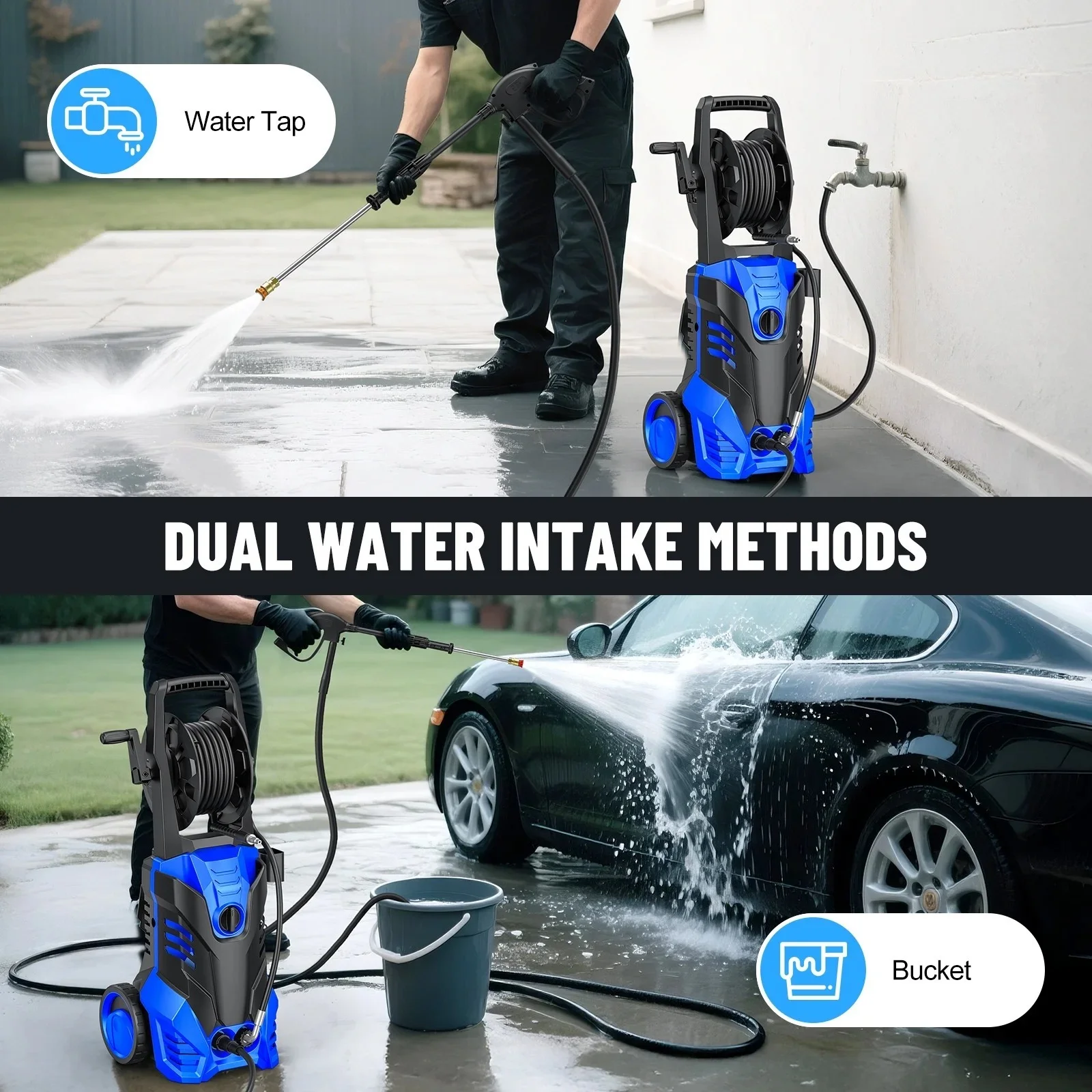 Electric Pressure Washer, 3800PSI 2.6 GPM Power Washer Machine with Hose Reel,4 Quick Connect Nozzles, Foam Cannon, for Cars, Patios, and Floor Cleaning,Orange