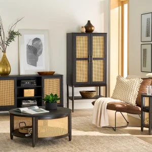 Better Homes & Gardens Springwood Caning Storage Accent Cabinet, Light Honey Finish