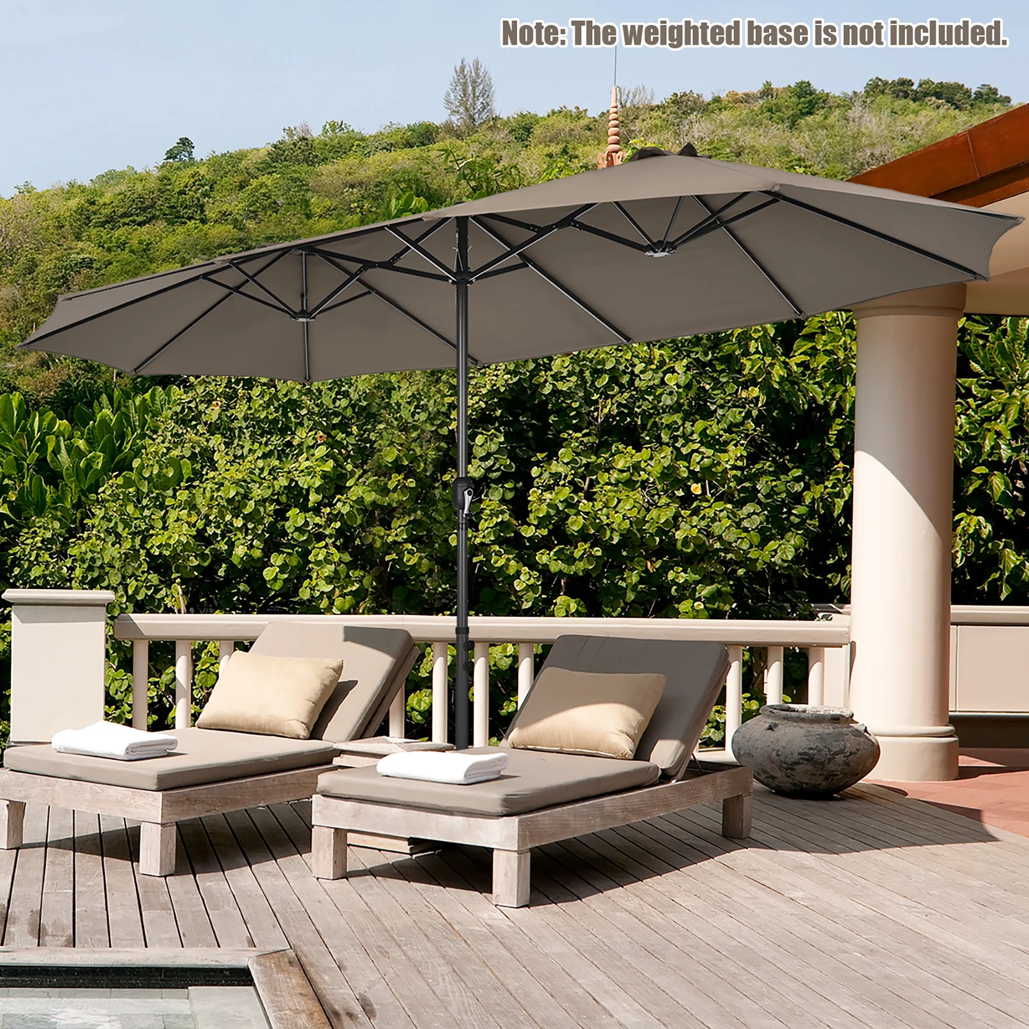 Costway 15ft Beige Patio Double-Sided Umbrella, Crank Lift
