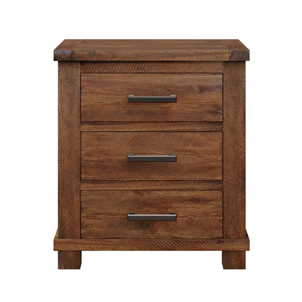 Tcbosik End Tables Set of 2, Wooden Night Stand with 3 Storage Drawers, Side Table for Small Space, Easy Assembly, Natural