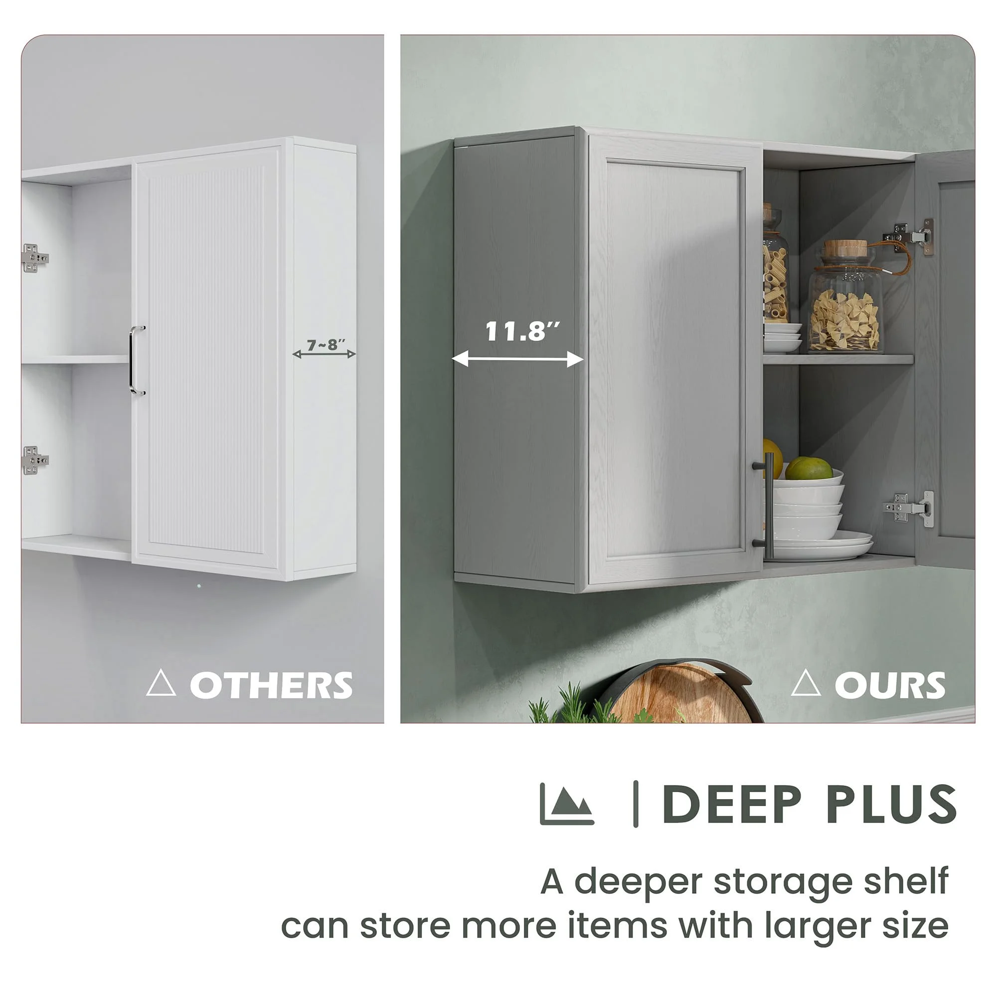 POLIHOME Display Wall Cabinet with Tempered Glass Doors-Storage Cabinet with Adjustable Shelves