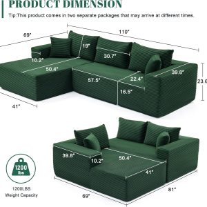 110 Cloud Sectional Couch, Boneless Sofa for Living Room Modular Sectional Sofa with Deep Seat