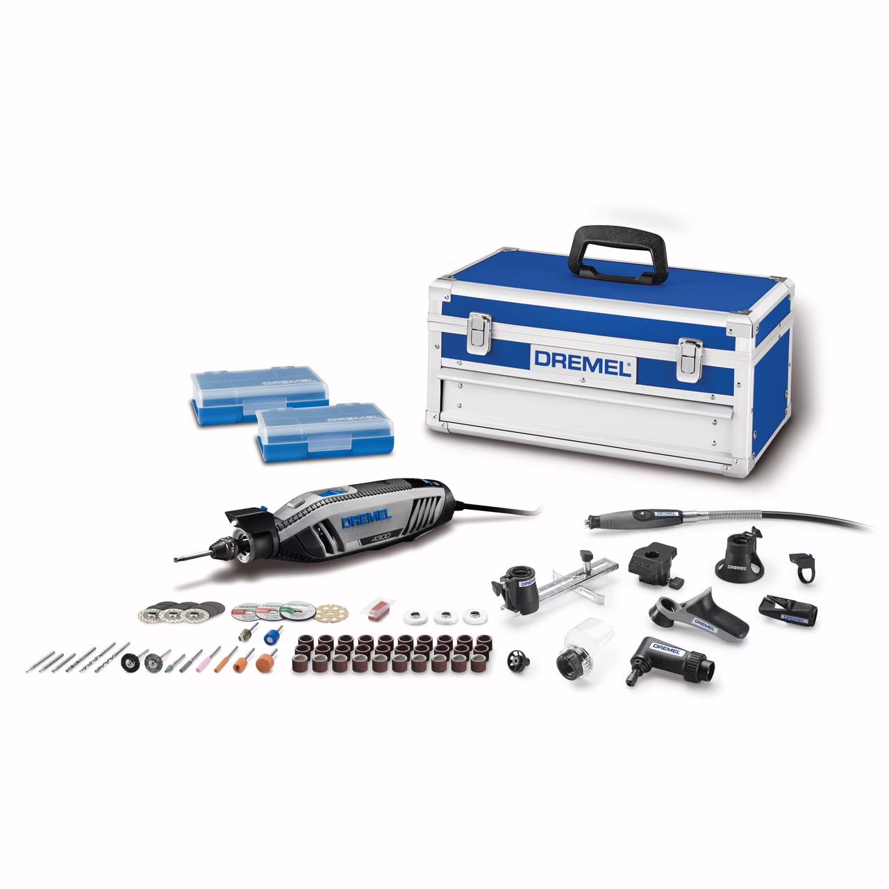 Dremel 4300-9/64 Platinum Edition Corded Rotary Tool, Variable Speed with 9 Dremel Tool Attachments, 64 Accessories, Storage Organizers & Dremel Tool Case, 1.8A/120V