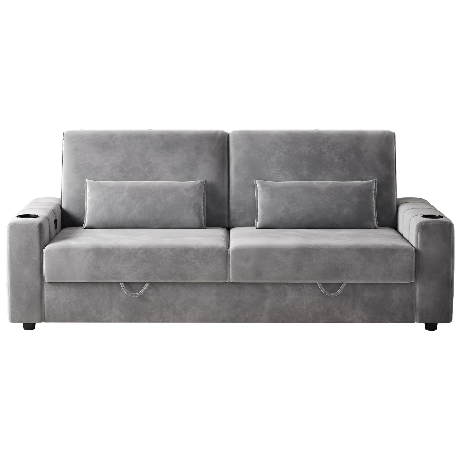 87-Large Loveseat Sofa, 3 Seater Couch with Storage, Velvet Fabric Deep Seat Sofa with Pillow& Cup Holders, Modern Comfy Sofa with USB& Type-C Ports, Home Sofa Couch for Living Room Bedroom