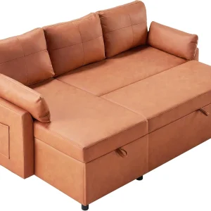 VanAcc Sofa Bed, Sleeper Sofa with Storage Chaise 2 in 1 Pull Out Couch Living Room