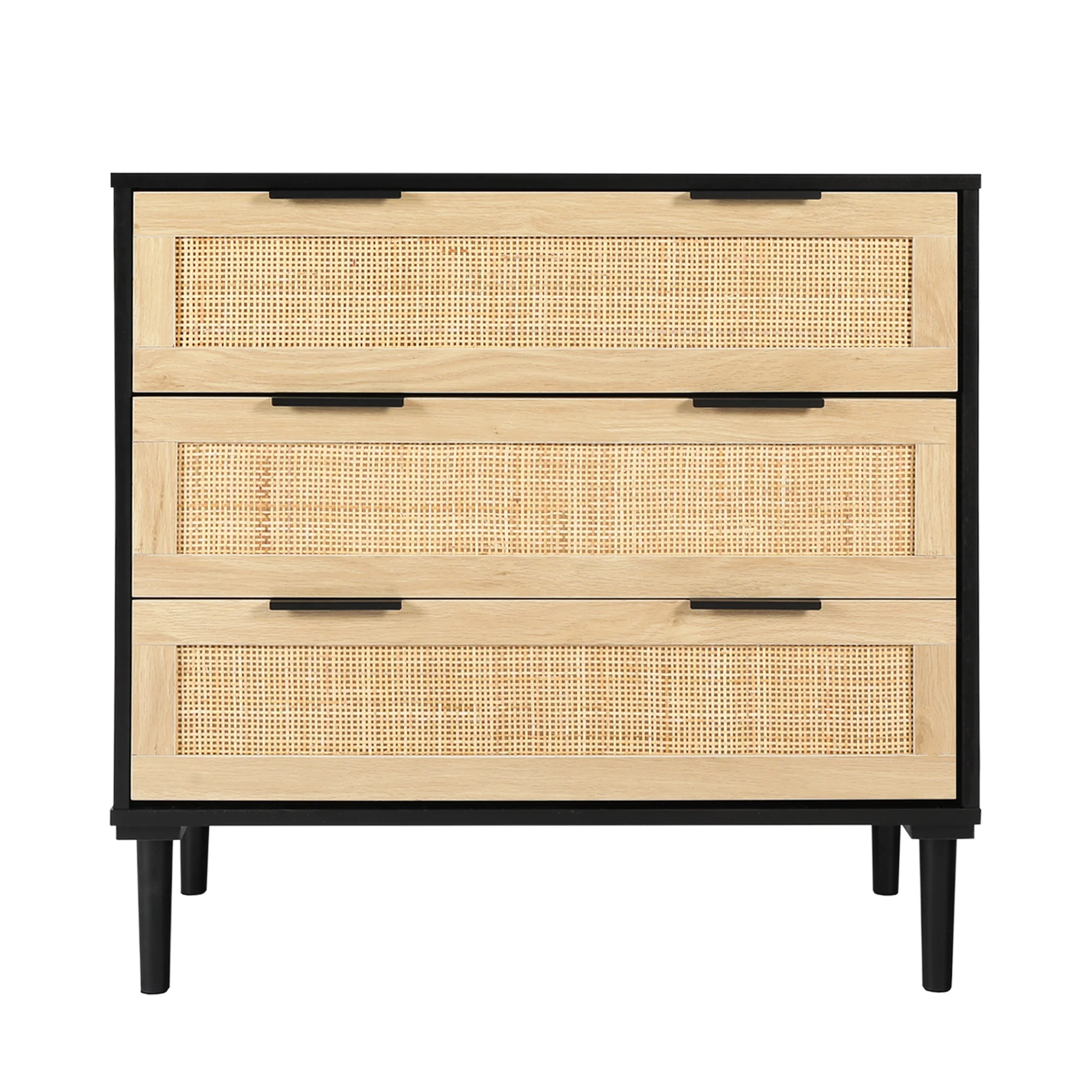 LAZZO 3 Modern Drawer Dresser Rattan, Wooden Dresser Chest of Large Storage Cabinet