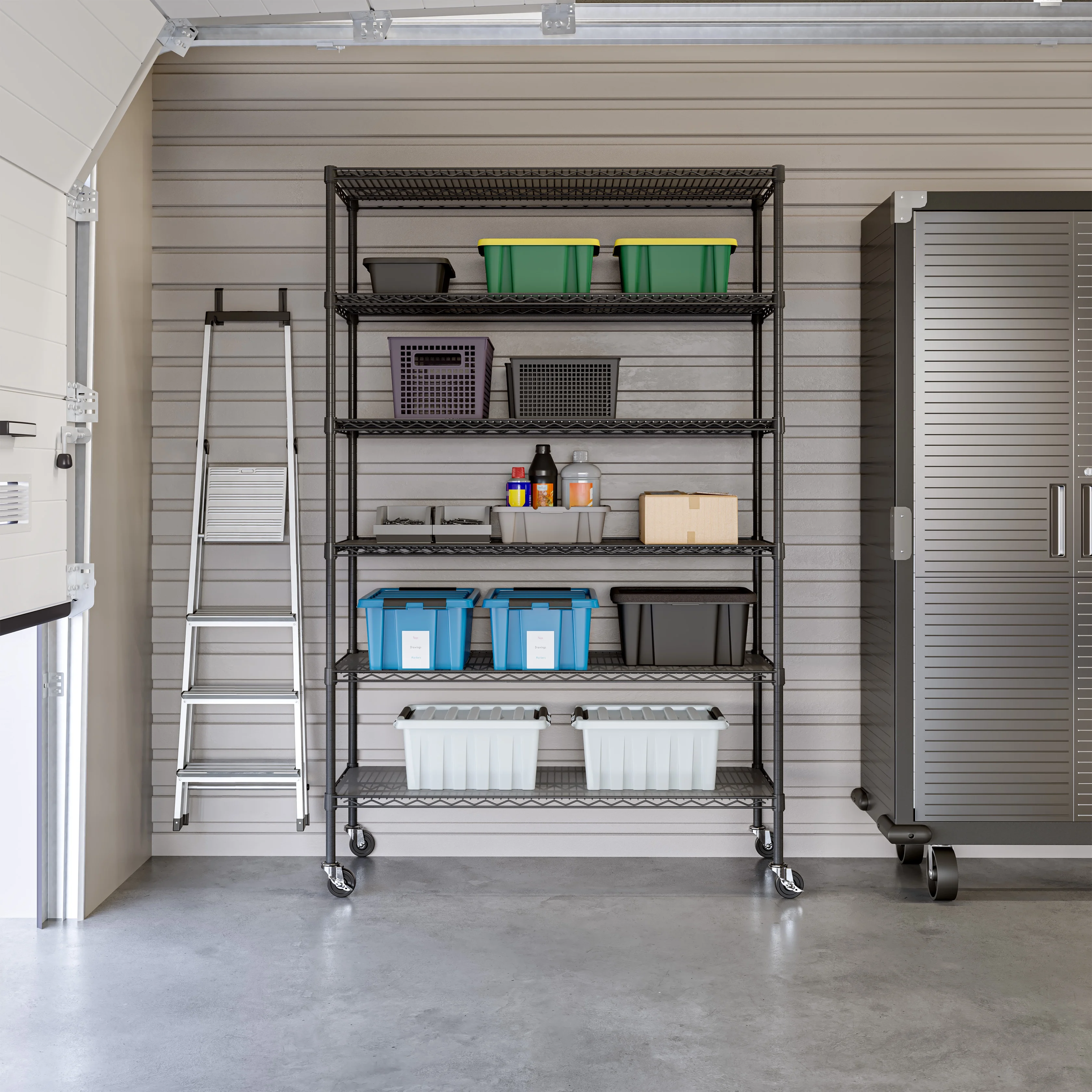 Seville Classics Solid Steel Wire Shelving Storage Unit Adjustable Shelves Organizer Rack, for Home, Kitchen, Office, Garage, Bedroom, Closet, Graphite, 6-Tier, 48" W x 18" D x 75.5- H
