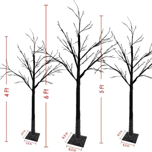 Set of 3 Glowing Black Halloween Trees with 96 LED Lights