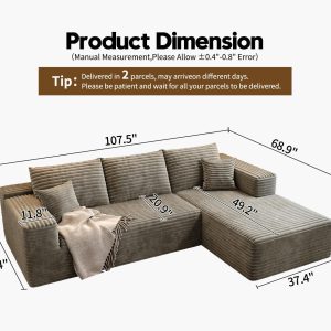 107.5" Cloud Modular Sectional Sofa Couch with L-Shape Chaise,Modern Minimalist Upholstered Couches for Living Room Bedroom,Deep Seat Corner Couch .No Assembly Required (Black,Left Facing Chaise)