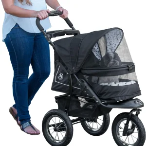 2025 No-Zip NV Pet Stroller for Cats/Dogs, Zipperless Entry, Easy One-Hand Fold, Gel-Filled Tires, Plush Pad + Weather Cover Included, 3 colors