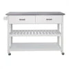 Visentor Kitchen Island Cart with Lockable Wheels, 3 Tier Rolling Utility Kitchen Storage Carts Table with 2 Drawers, 2 Shelves & Towel Rack, 45 Inch, Natural