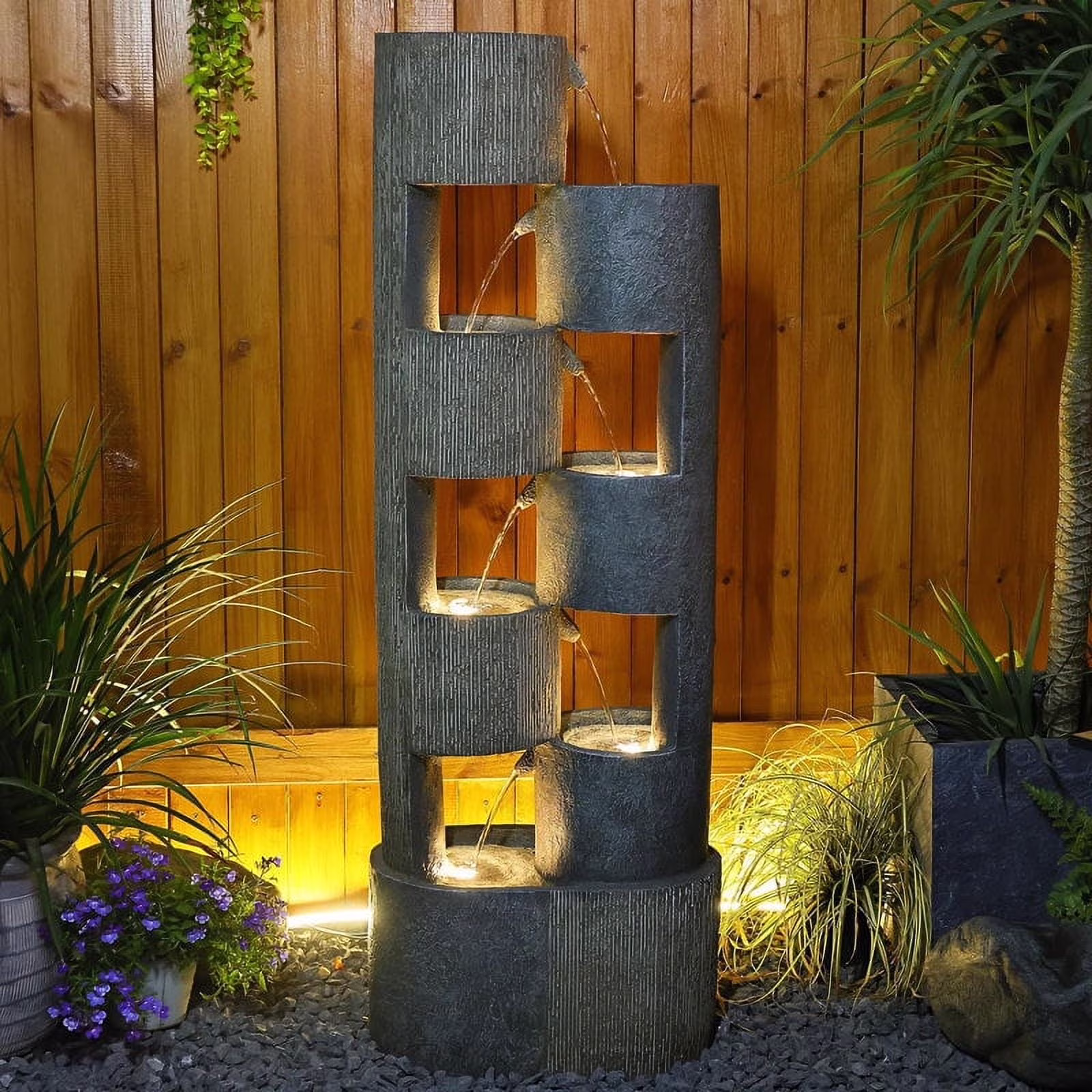 51" Outdoor Water Fountain Floor Standing Waterfalls Fountain with LED Lights for Garden, Living Room, Patio, Home Decor