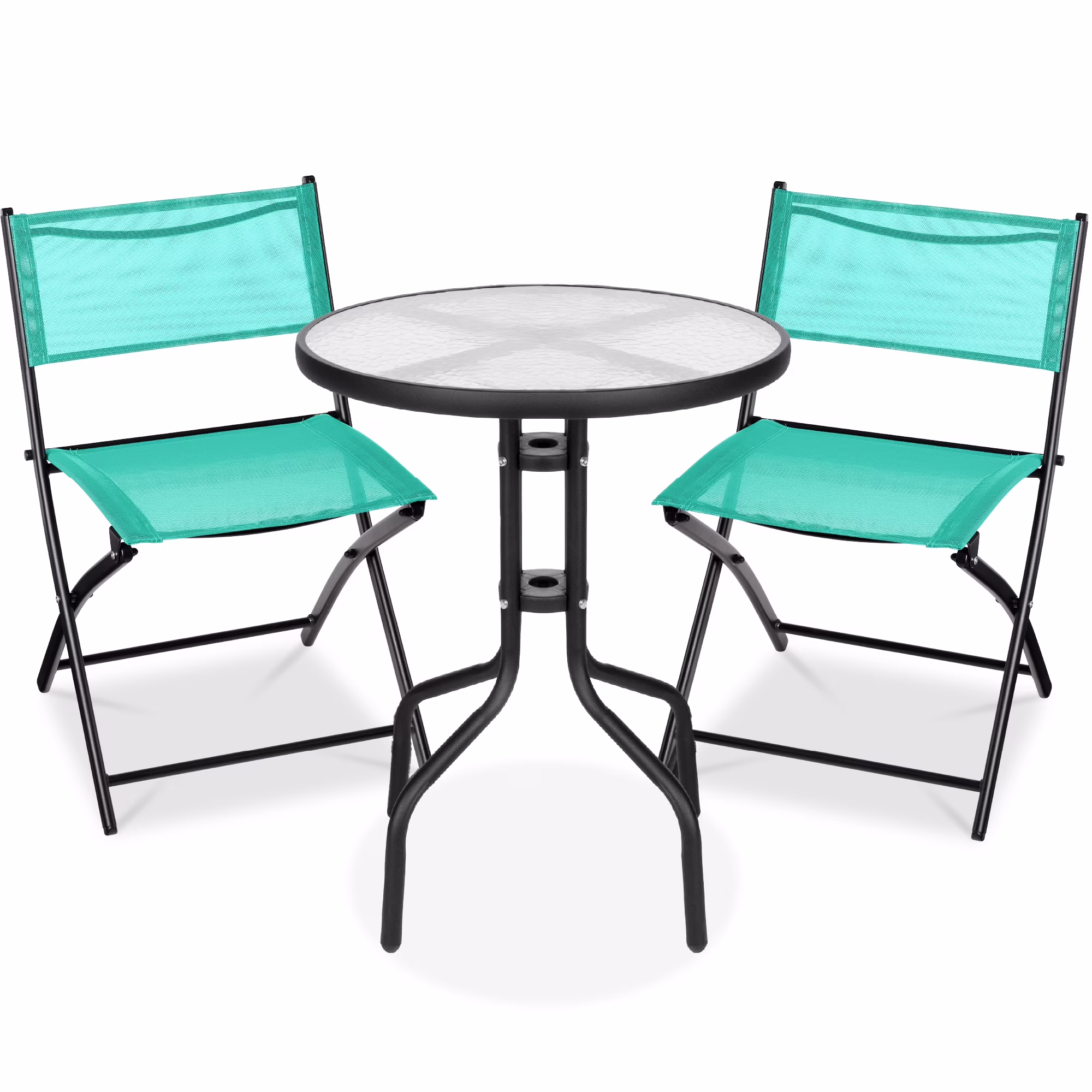 Best Choice Products 3-Piece Patio Bistro Dining Furniture Set w/ Glass Tabletop, Folding Chairs - Gray