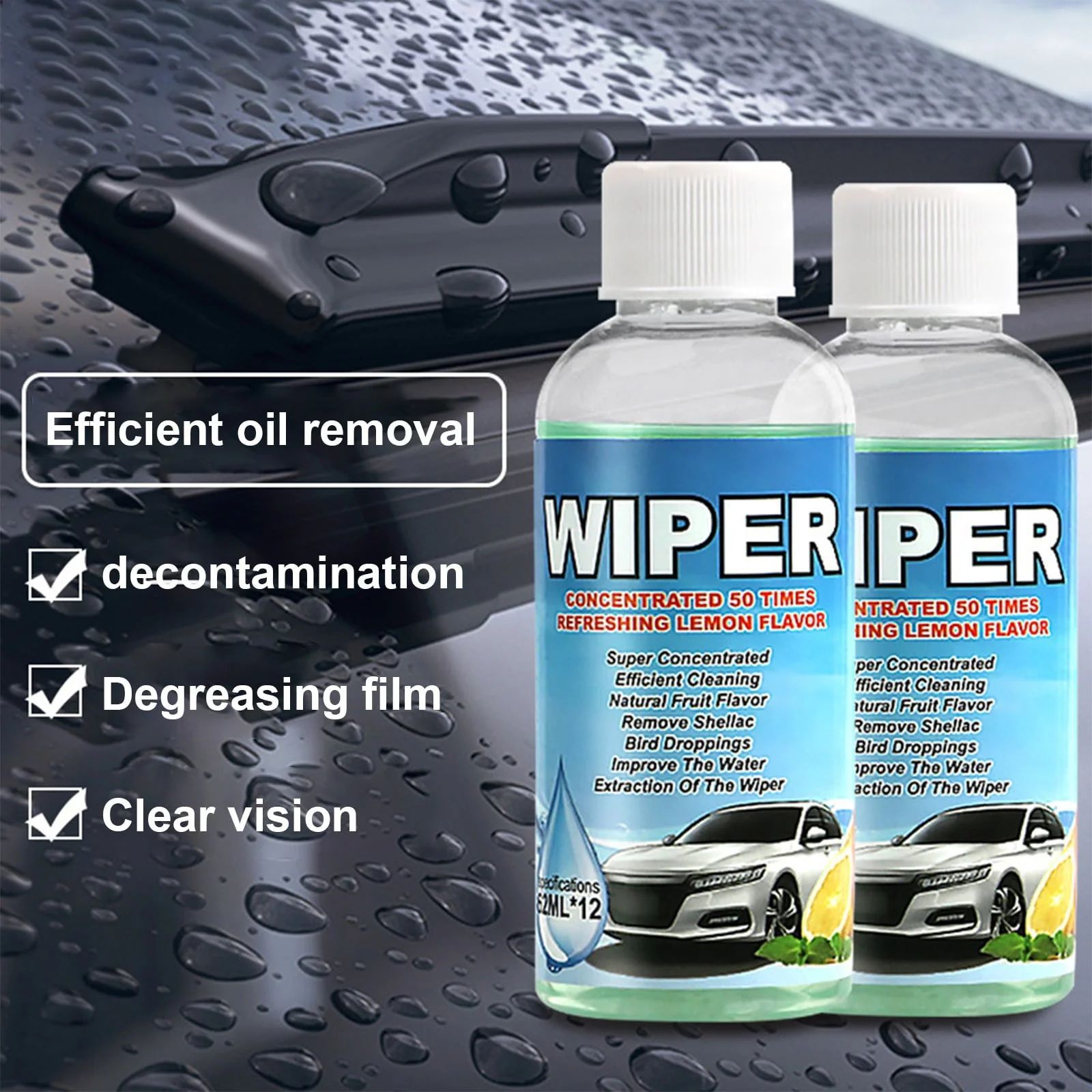 COFEST Car Glass Washer Water Car Glass Decontamination Wiper Cleaning Water 62ml Better Than Any Other Traditional Car Wash Cleaner Blue