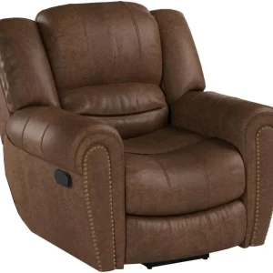 CANMOV Leather Recliner Chair, Classic and Traditional Manual Recliner Chair with Comfortable Arms and Back Single Sofa for Living Room, Nut Brown