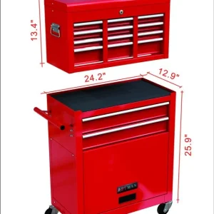 Leuco High Capacity Rolling Tool Chest with Wheels and Drawers, 8-Drawer Tool Storage Cabinet, Heavy-Duty Garage Organizer and Workshop Tool Chest, Red