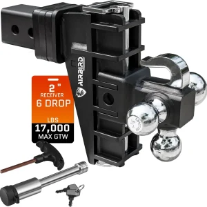 Adjustable Trailer Hitch Fits 2-Inch Receiver, Heavy Duty Tow Hitches (17000 LBS GTW) 6 Inch Drop Truck Hitch Tri-Ball Mount with Hook (1-7/8" x 2" x 2-5/16")