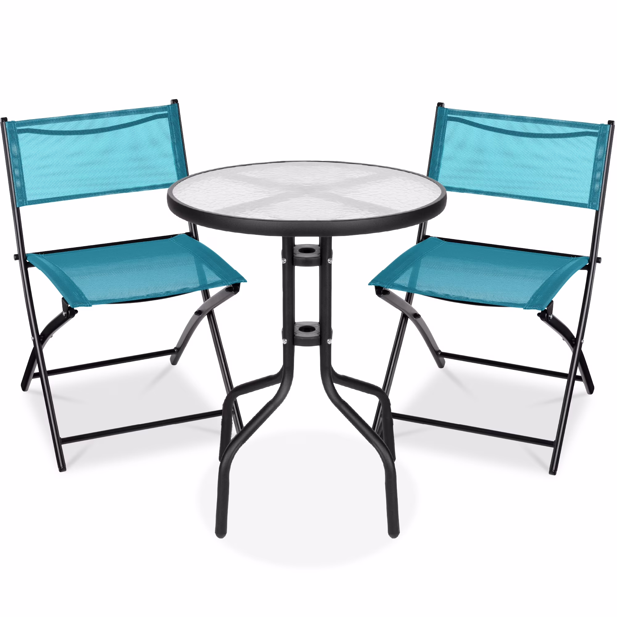 Best Choice Products 3-Piece Patio Bistro Dining Furniture Set w/ Glass Tabletop, Folding Chairs - Gray